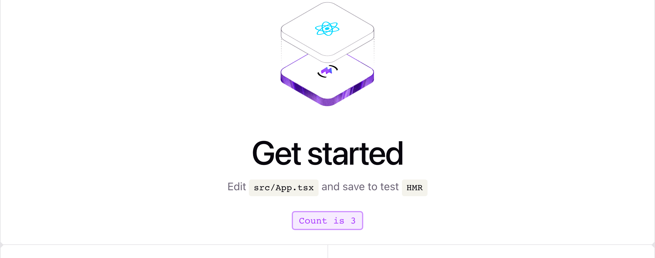 Стартовая страница шаблона: заголовок Get started, кнопка Count is 3