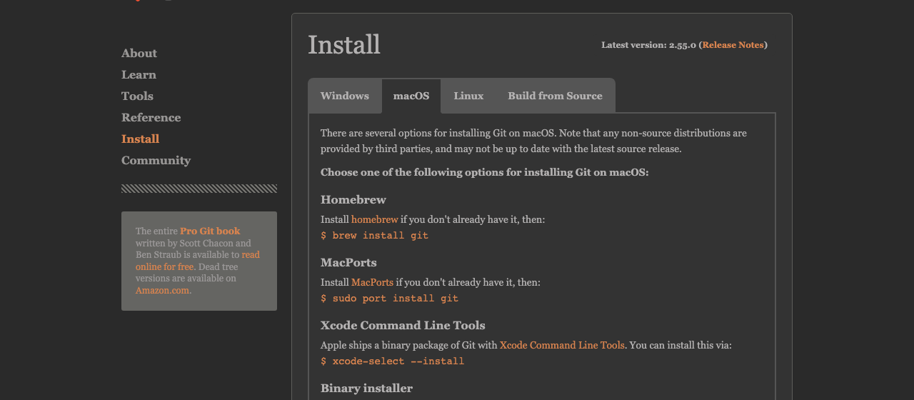 Страница загрузки Git для macOS на git-scm.com