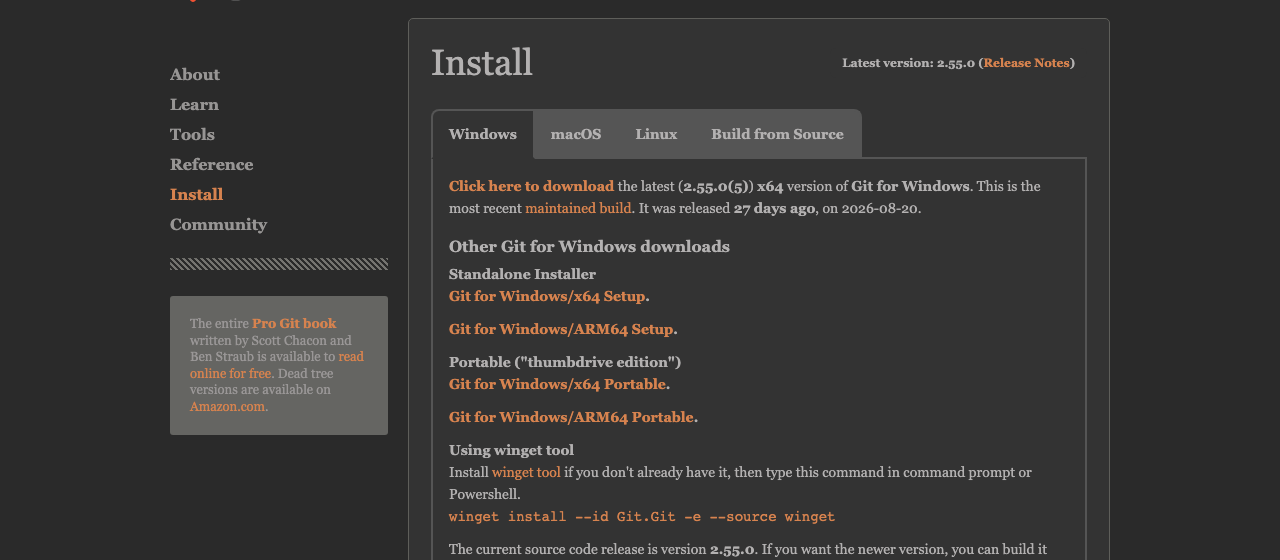 Страница загрузки Git для Windows на git-scm.com