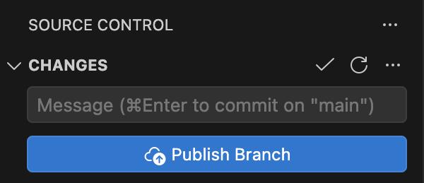 Панель после инициализации: поле Message, кнопка Commit, списков изменений нет