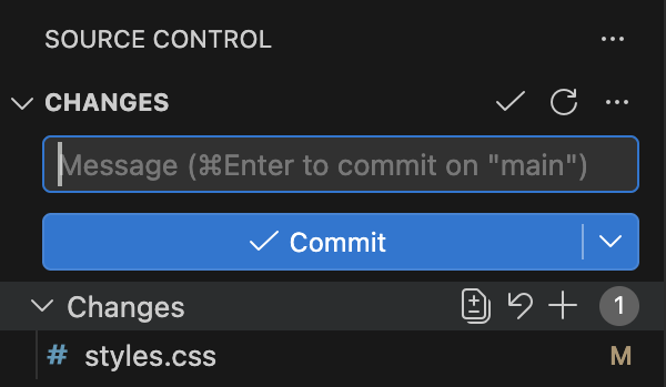 Панель: курсор на заголовке Changes, справа появились значки, включая плюс