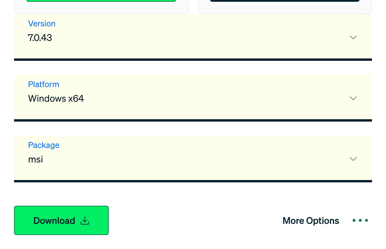 mongodb.com · выбрано: 7.0.43, Windows x64, msi