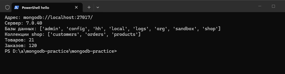 PowerShell на Windows: вывод python hello/hello.py